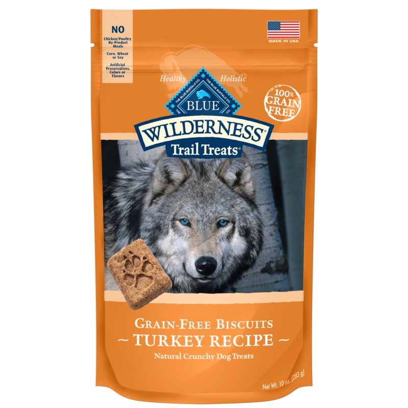Blue Buffalo Wilderness Trail Treats High Protein Turkey Flavor Crunchy Biscuit Treats for Dogs  Grain-Free  10 oz. Bag