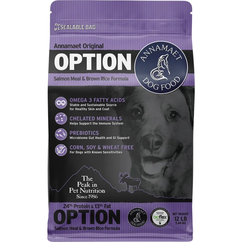 Annamaet Original Option Dog Food 24% pritein Salmon & Brown Rice 25lb