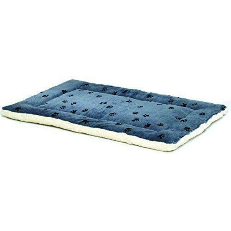MidWest Quiet Time Fleece Blue Paw Print Reversible Pet Bed & Crate Mat 47x29in
