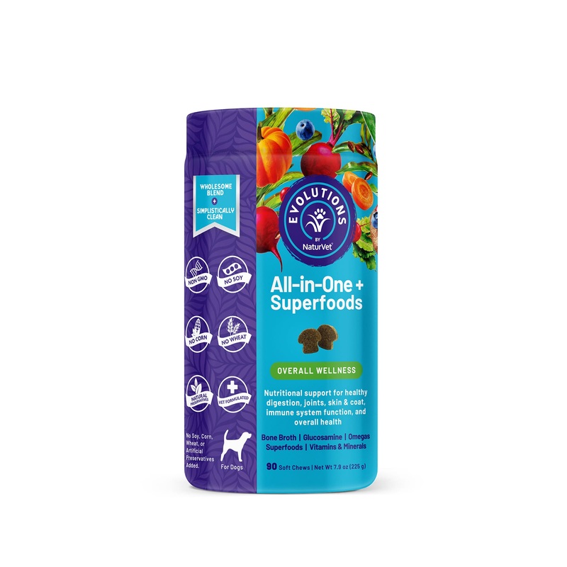 NaturVet Evolutions All-In-One + Superfoods Soft Chews for Dogs, Count of 90, 90 CT