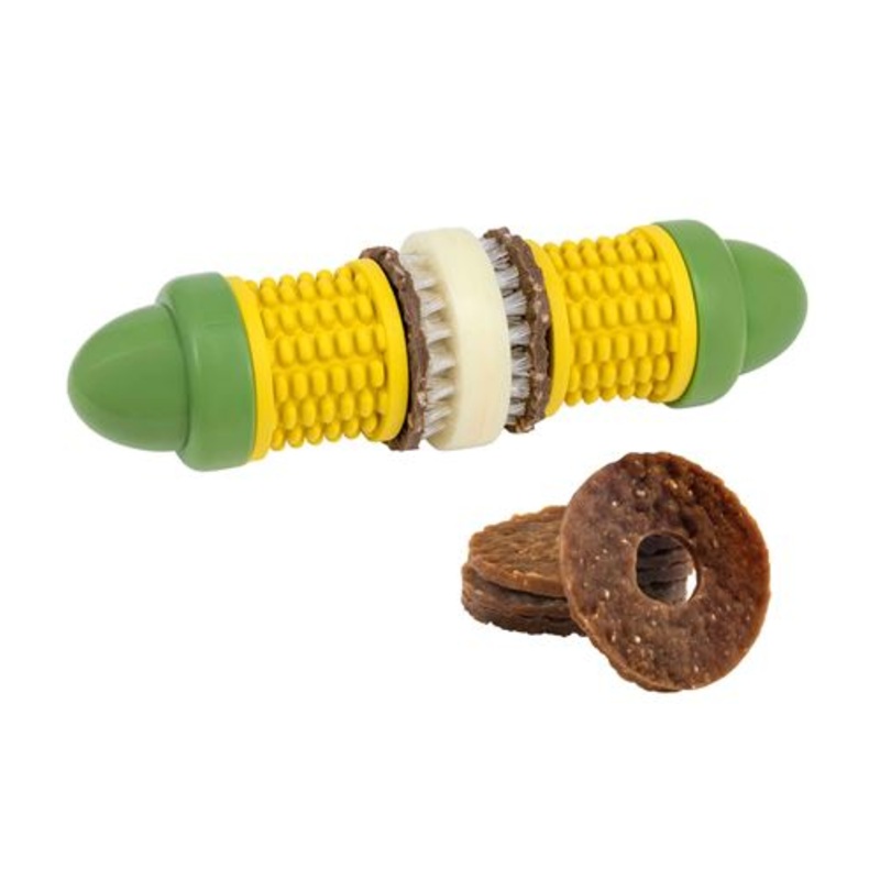 PetSafe Busy Buddy Cravin Corncob Dog Toy  Treat Ring Holding Chew Toy  Butter Scented  Interactive Pet Puzzle for Boredom or Separation Anxiety  Small to Large Dogs (B095VZPQXD)