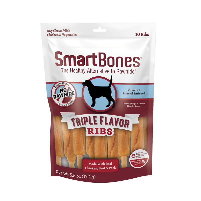 SmartBones Triple Flavor Ribs Made with Real Chicken, Beef & Pork No-Rawhide Dog Chews, 5.9 oz
